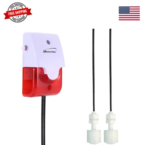High / Low Water Level Sensor Detector Alarm 120 dB Red Strobe Siren, Adjusta...