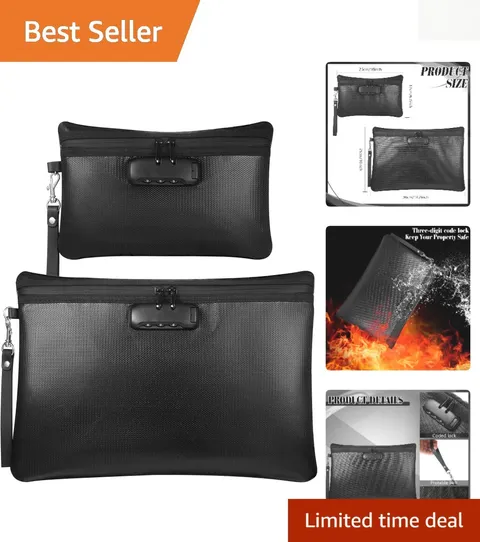Dual Size Locking Document Bags - Fireproof & Waterproof for Essential Storage