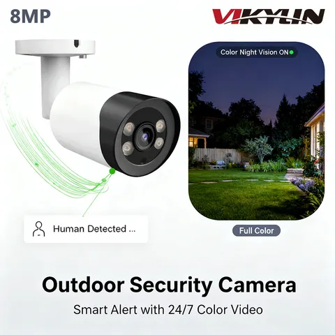 VIKYLIN 8MP 4K Full Color Security Bullet IP Camera POE IPC 2.8MM Lens WDR NDAA