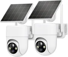 2K Solar Security Cameras Wireless Outdoor 360° View Home Security WIFI | 2-Pack
