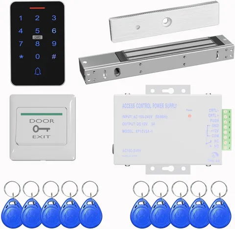 Access Control System Kit 620lb Mag Lock Keypad RFID 10 Key Fobs Power Supply