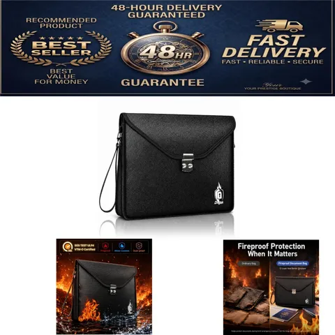 Fireproof Document Bag with Lock - Waterproof Zipper Holder 16.5x12.2 in