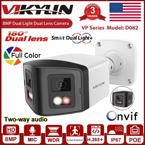 Vikylin 8MP Dual Lens IP Camera Full Color +IR Motion Detection 2Way Audio Wired