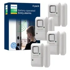 Philips Personal Security Window and Door Alarm, 4 Pack, DIY Protection, Burg...