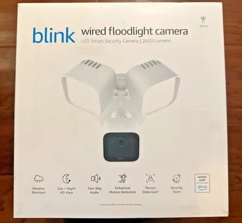NEW Blink Wired Floodlight Camera LED Smart Security Cam Alexa Sealed - White