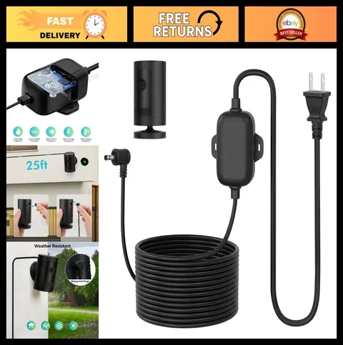 Outdoor Power Adapter for Ring Stick Up Cam - 25ft Weather Resistant Charging Ca