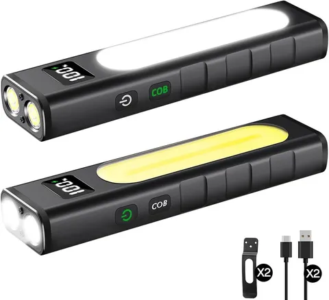 2 Pack Rechargeable LED Flashlights 1800 Lumens Magnetic Base EDC Pocket Work Li