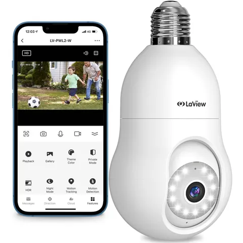 LaView 4MP Bulb Security Camera 2.4GHz,360° 2K 4MP-1PK, White