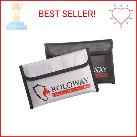 ROLOWAY Small Fireproof Bag (5 x 8 inches), Non-itchy Fireproof Money Bag for Ca