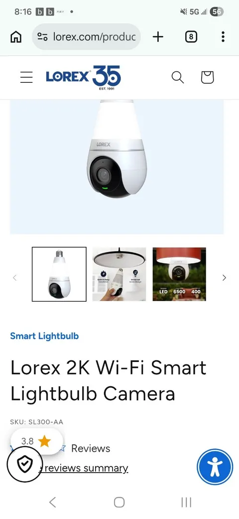 Lorex - 2K Wi-Fi Smart Lightbulb Camera - White