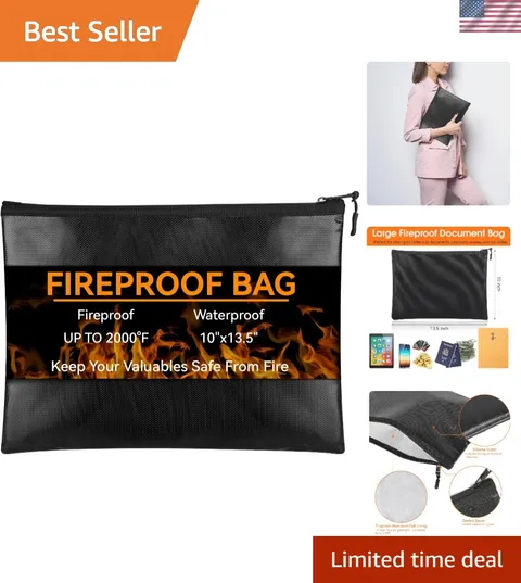Fireproof & Waterproof Document Bag 10''x13.5'' for Secure Travel & Home Storage