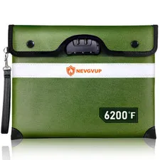 Fireproof Document Bag with Lock 6200F Money Pouch Zipper Reflective Strip