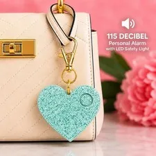 Ahh!-Larm 115dB Personal Safety Alarm Mint Glitter Heart Keychain LED Sparkle