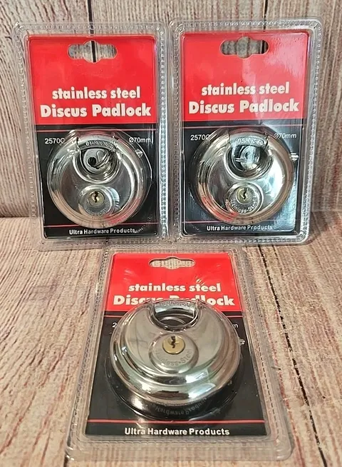 Lot of 3 Stainless Steel Discus Lock. "NEW"&SEALED 