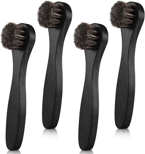 4 Pcs Horsehair Shine Shoes Brush Kit Polish Dauber Applicators Cleaning Leather
