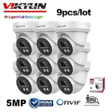 9 Pack Vikylin 5MP POE Camera Onvif Full Color IR Audio Outdoor Wired Dual Light