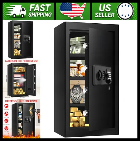 Large Fireproof Waterproof Home Safe with Digital Lock and 3 Shelves