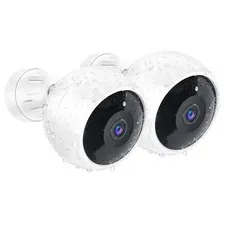 White 2 Pack Wireless Security Cameras 2K Outdoor IP66 Waterproof Battery