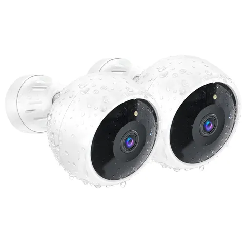 White 2 Pack Wireless Security Cameras 2K Outdoor IP66 Waterproof Battery