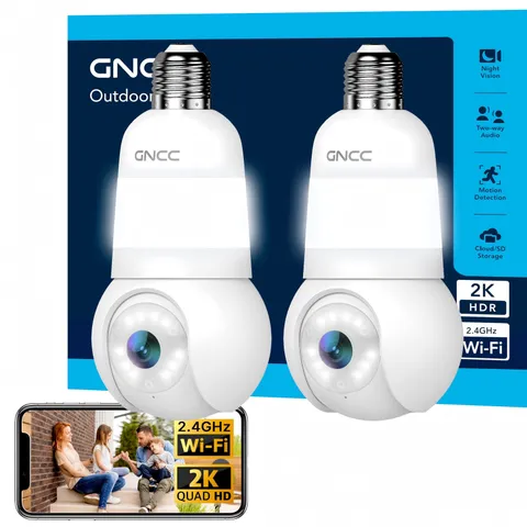 2K Light Bulb Security Camera 2.4GHz 355 Wireless Full-Color Night 2-Pack