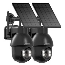 ANRAN Solar Security Camera Outdoor Wireless 360° PTZ 2K Black-2PCS, Black
