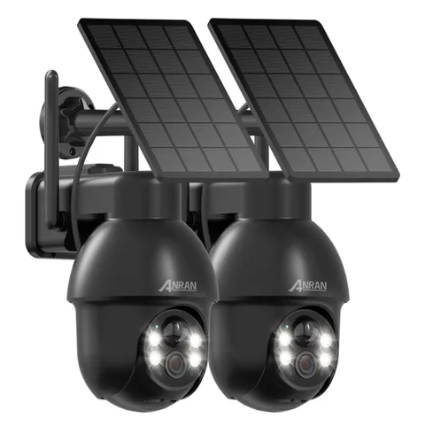 ANRAN Solar Security Camera Outdoor Wireless 360° PTZ 2K Black-2PCS, Black