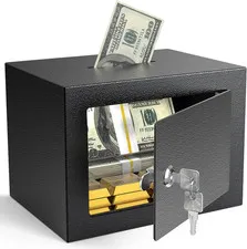 Small Safe Box with Key Lock,Mini Safe for Money with Coin Slot，Steel Security D
