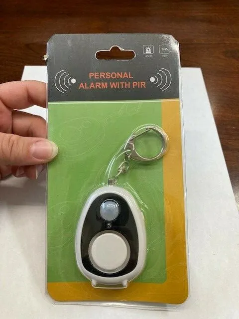 NEW PERSONAL ALARM WITH PIR - KEYCHAIN + LIGHTS + SOS HELP - WHITE & BLACK (SS2)