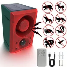 Solar Motion Sensor Alarm Outdoor - Dog Barking & Gunshot Sound, Support Reco...