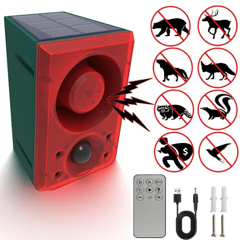 Solar Motion Sensor Alarm Outdoor - Dog Barking & Gunshot Sound, Support Reco...