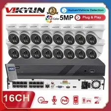 Vikylin 16ch CCTV System 5MP IP Camera Outdoor Full Color Mic 4K 16 POE NVR Lot