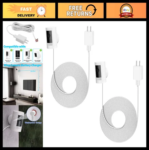 16FT Waterproof Power Cord Adapter for Ring Stick Up Cam & Spotlight Cam - 2 Pac