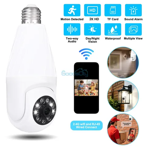 WiFi 2K Wireless Security Camera 360° 5G Night Home SmartCam E27 Light Camera
