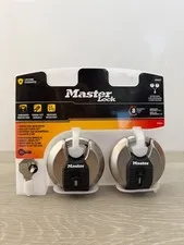 Master Lock M40XT Disc Padlock 2 Pack Keyed Alike Weather Resistant NEW