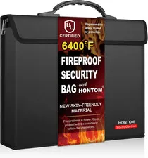 Fireproof Document Bag with 2 Pockets, 6400℉ Upgraded Material Fireproof Money B