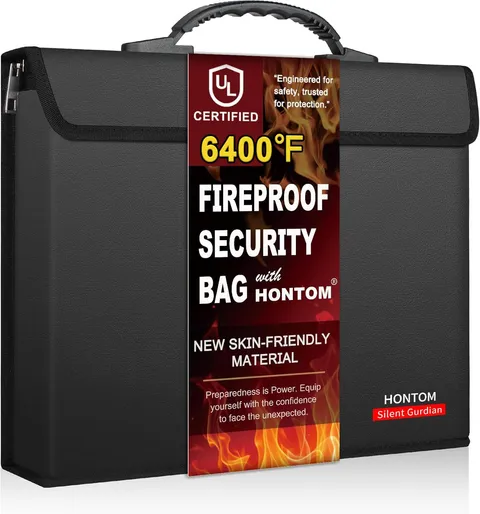 Fireproof Document Bag with 2 Pockets, 6400℉ Upgraded Material Fireproof Money B