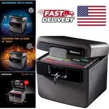 Fireproof Waterproof Safe for Home Documents Black Steel Key Lock File Box