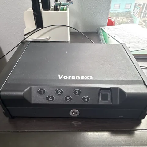 Voranexs Small Portable Keypad/Fingerprint/Key Safe Lock Box, Black Metal