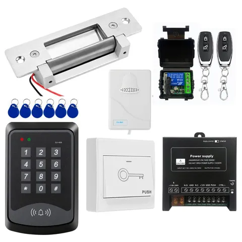 Door Access Control System RFID Keypad Electric Strike Lock Kit with Exit But...
