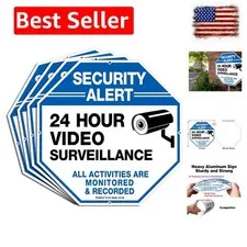 4 Pack"Security Alert - 24 Hour Video Surveillance, All Activities Monitored"...