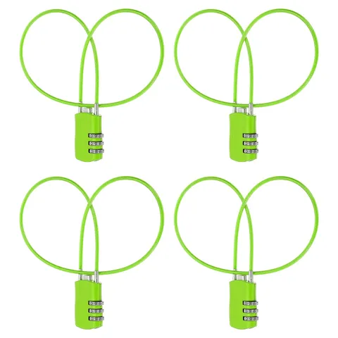 4 Pcs 3 Digit Luggage Cable Combination Lock with 20" Long Cable, Green