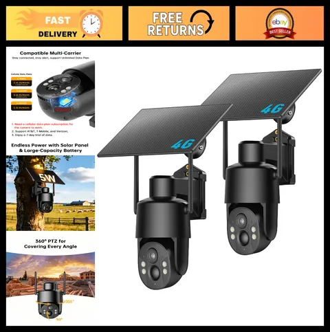 4G LTE Security Camera, No WiFi, 4MP Live Video, 360° View, Color Night Vision,