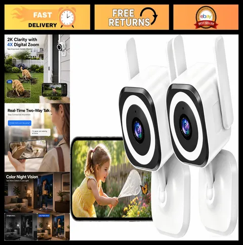 2K WiFi Security Cameras - Indoor/Outdoor, Night Vision, 4X Zoom, 2-Way Audio, 2