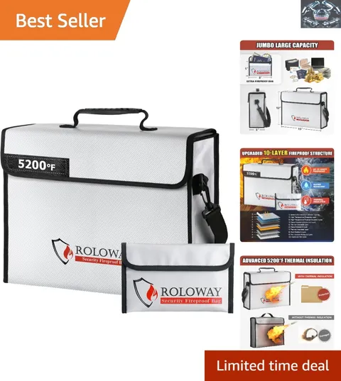 Lightweight Fireproof Document & Money Bag - .5200°F - Portable Secure Storage