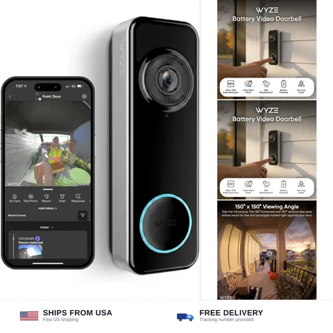 Wyze Battery Video Doorbell Wireless Camera, 1536x1536 HD+ with Color Night V...