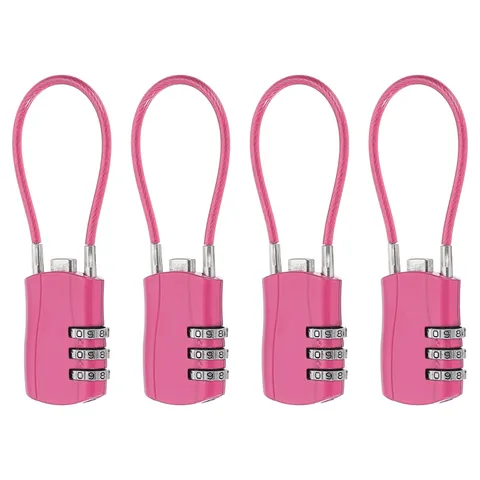 4 Pcs 3 Digit Luggage Cable Combination Lock with 5" Long Cable, Rose