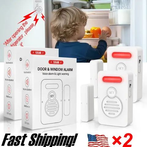 Refrigerator Alarm Alert Magnetic Sensor Wireless Door Window Voice Reminder 2PK