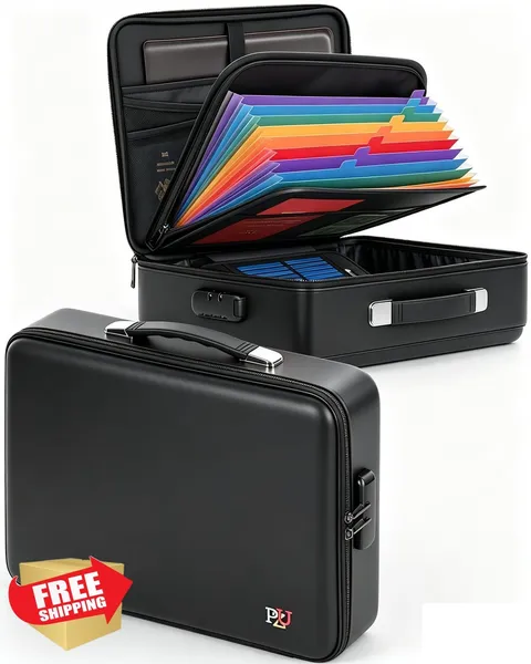 Fireproof Document Box, Waterproof Safe, Lock, 16.5"x12"x5", Black