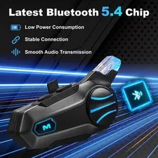 Motorcycle Bluetooth Headset Helmet Intercom BT 5.4 Waterproof 2-Way Handsfree