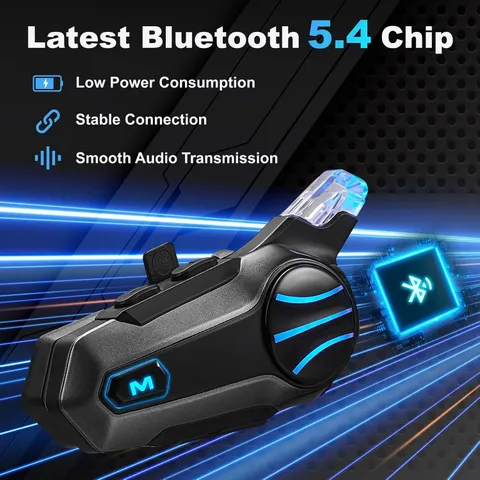 Motorcycle Bluetooth Headset Helmet Intercom BT 5.4 Waterproof 2-Way Handsfree